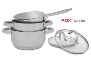 צילום קומפוזיציה עם השתקפויות של שלישיית סירי נירוסטה עבור אריזה למוצר - פוקס הום - FOX HOME