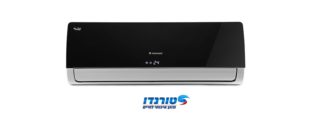 צילום מוצר מבריק עם השתקפויות - מזגן של חברת טורנדו על רקע לבן למודעת פרסומת